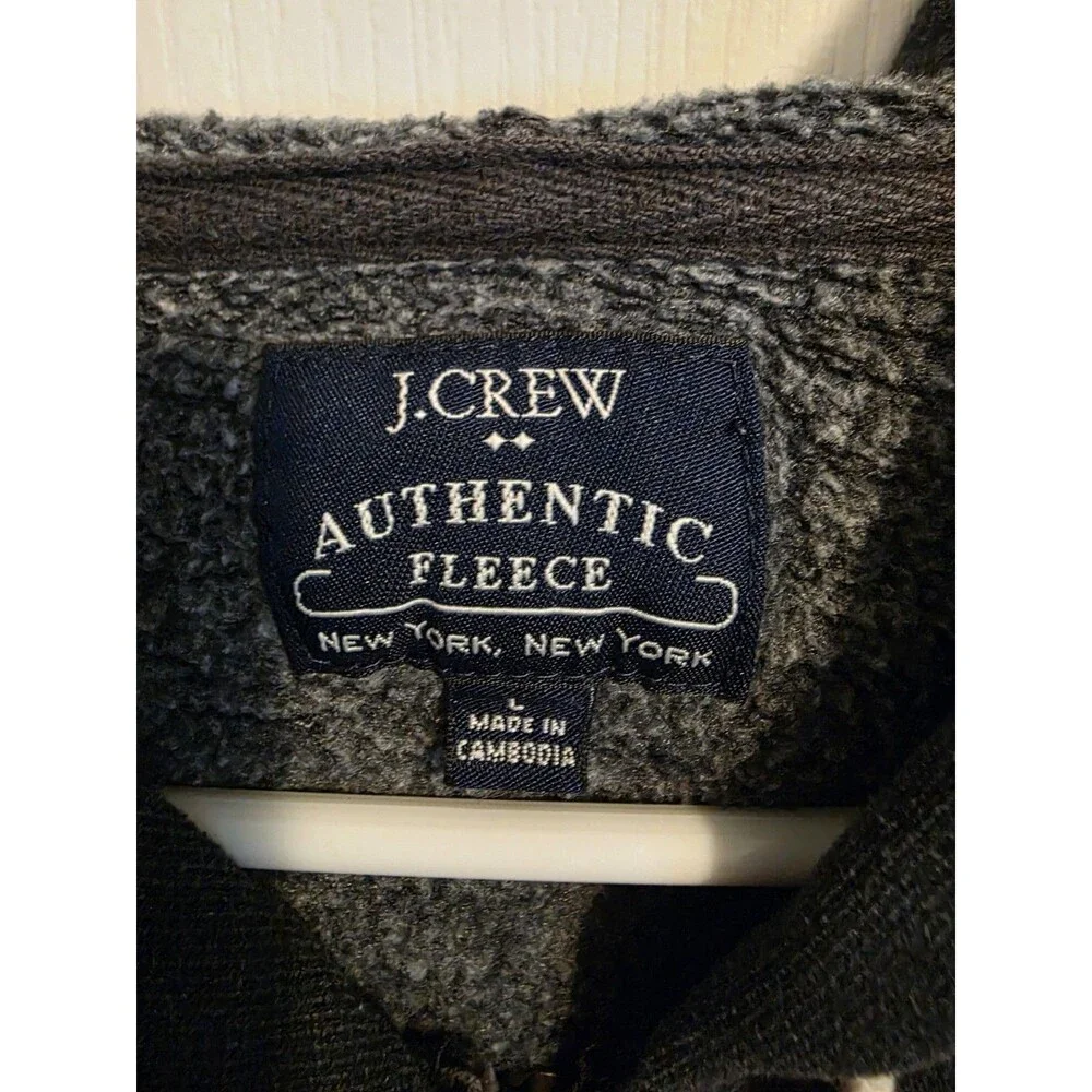 J.CREW Authentic Fleece Full Zip Hoodie Dark Gray w/contrast black trim Mens L
